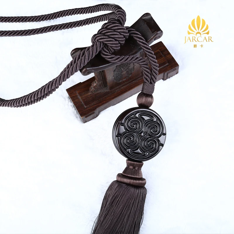 New Chinese Hanging Curtain Straps Tiebacks Exquisite Dragon Pattern Carved Sandalwood Hanging Ball Decorative Long Tasseles