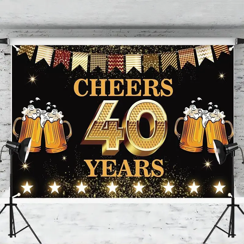 Cheers to 40 Years Decoration Backdrop Banner Gold Black Photography Background Happy 40th Birthday Anniversary Party Supplies