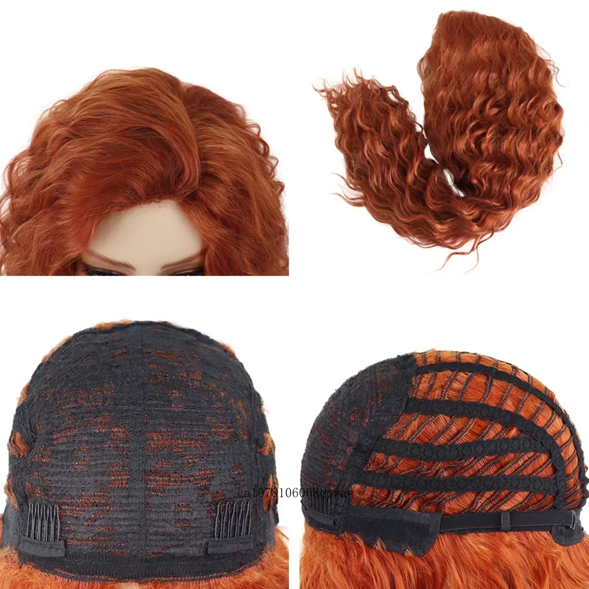 هالوين تأثيري البرتقال شعر مستعار اصطناعي للنساء سيدة طويلة موجة المياه الباروكات زي كرنفال حفلة مقاومة للحرارة المظهر الطبيعي #4