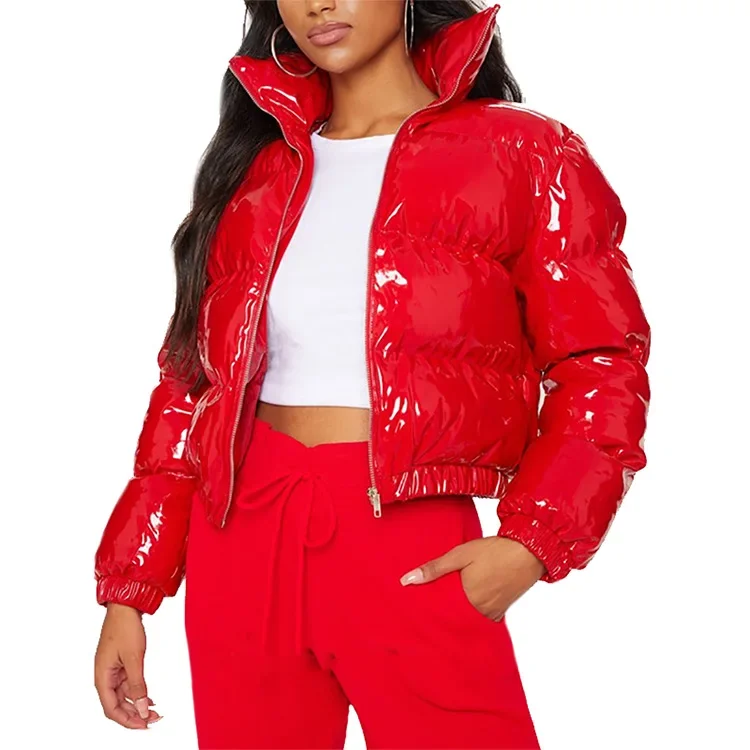 Bubble Coat Women\'s 5 Colors Fashion Long Sleeve Solid Zipper Cropped Puffer Jacket Thick Lady Winter Casual Warm Outfits S-XL