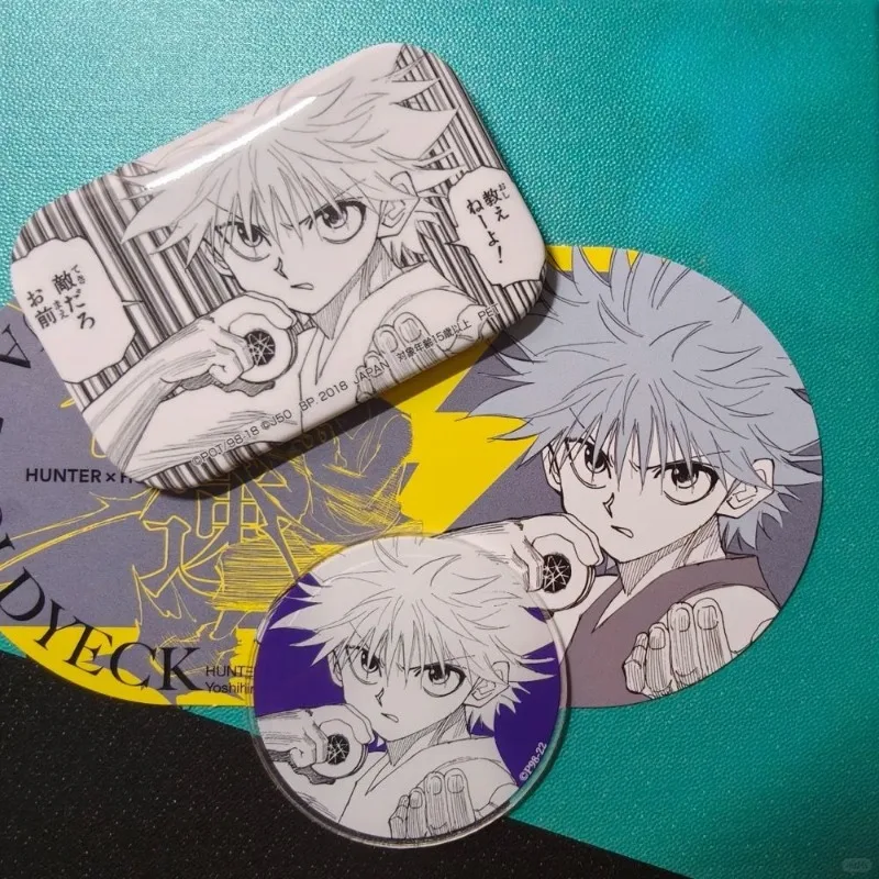 Hunter x hunter killua emblema folha de flandres broche quadrado anime personagem crianças mochila jóias moda casaco ombro crachá presente