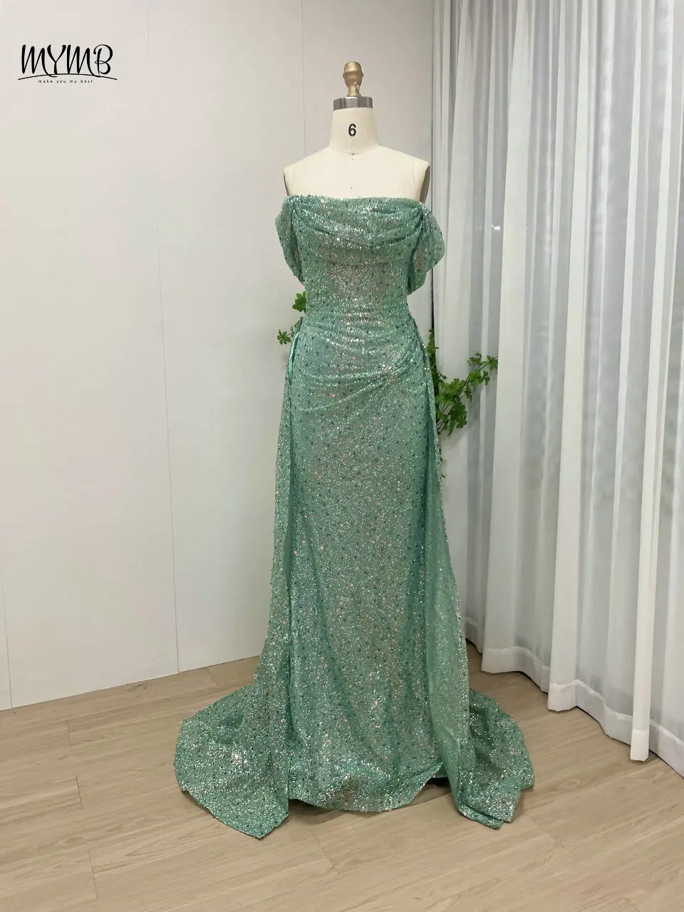 

MYMB New Design Green Mermaid Formal Occasion Dresses for Women Celebrity Arabic Gorgerous Sequined Off Shoulder Evening Gowns