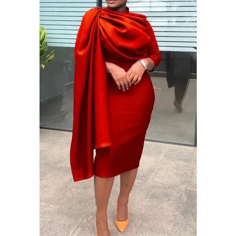 Vestidos africanos personalizados para mujer, novedad de primavera 20220, vestido africano de manga larga de Color sólido por debajo de la rodilla, vestido ajustado Dashiki África C