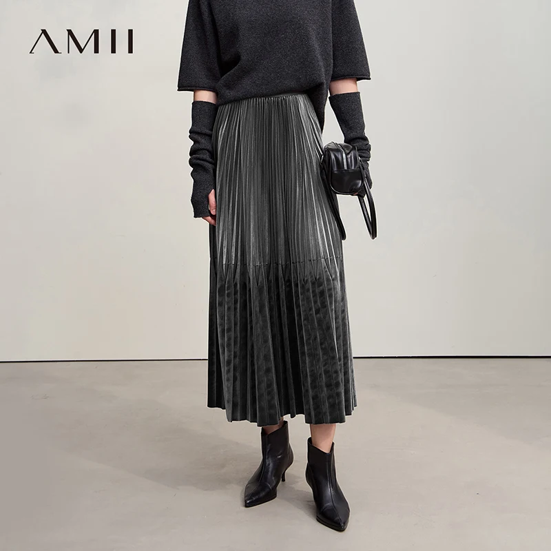 

AMII женская юбка 2029, зимняя новая элегантная эластичная универсальная юбка-миди трапециевидной формы для женщин, однотонная свободная одежда 12544072