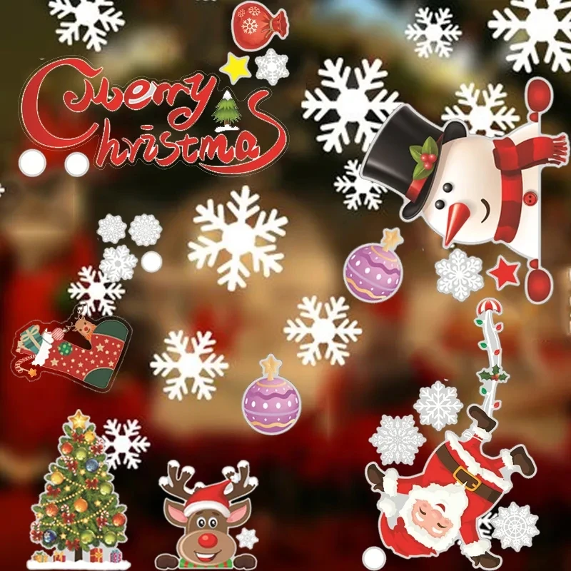 MissDeer Cartoon Christmas Window Stickers Self-adhesive Christmas Wall Stickers Children's Room Wall Decals Party Supplies