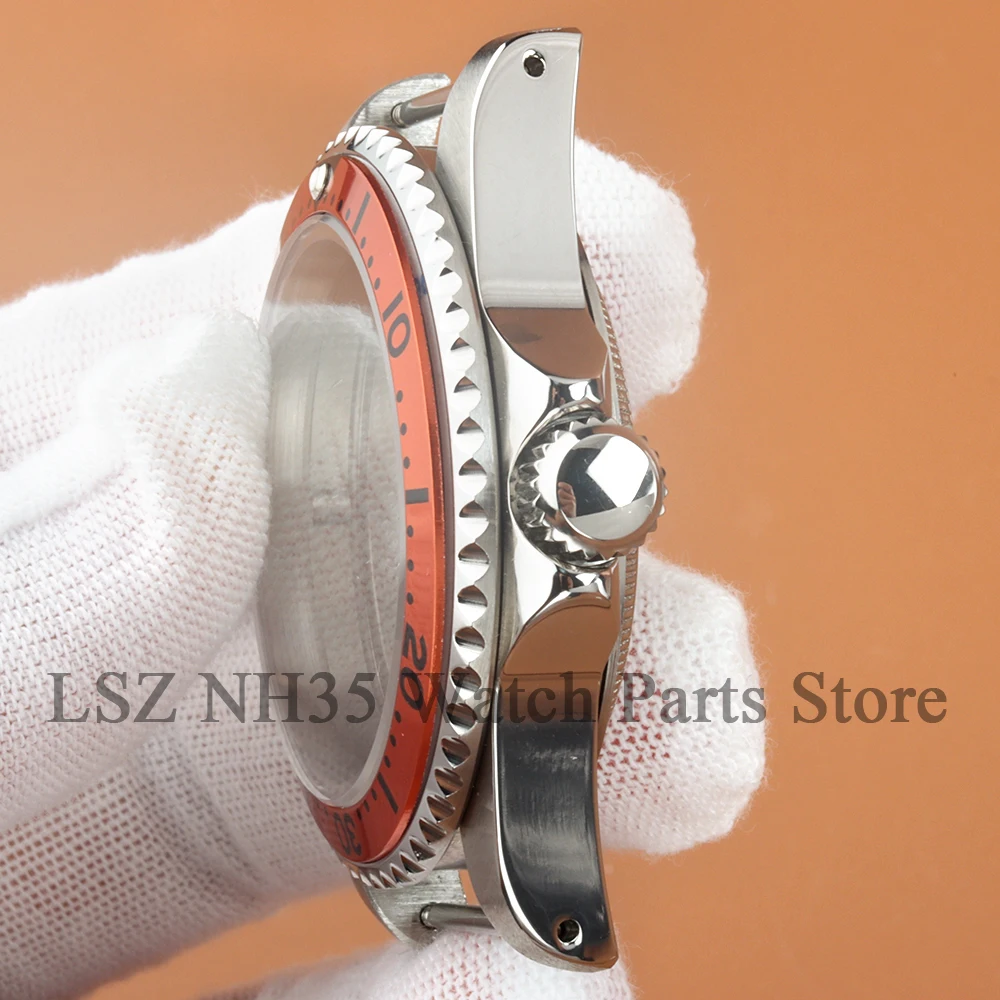 39.5mm NH35腕時計ケース オレンジベゼル サファイアガラスケース NH35 NH36ムーブメント対応 28.5mm文字盤 316Lスチール サブマリーナー GMTケース