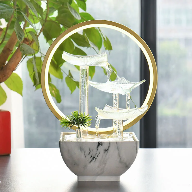 DSA living room circulating water fountain ornament office lucky simple small desktop decoration high-grade glass lotus leaf
