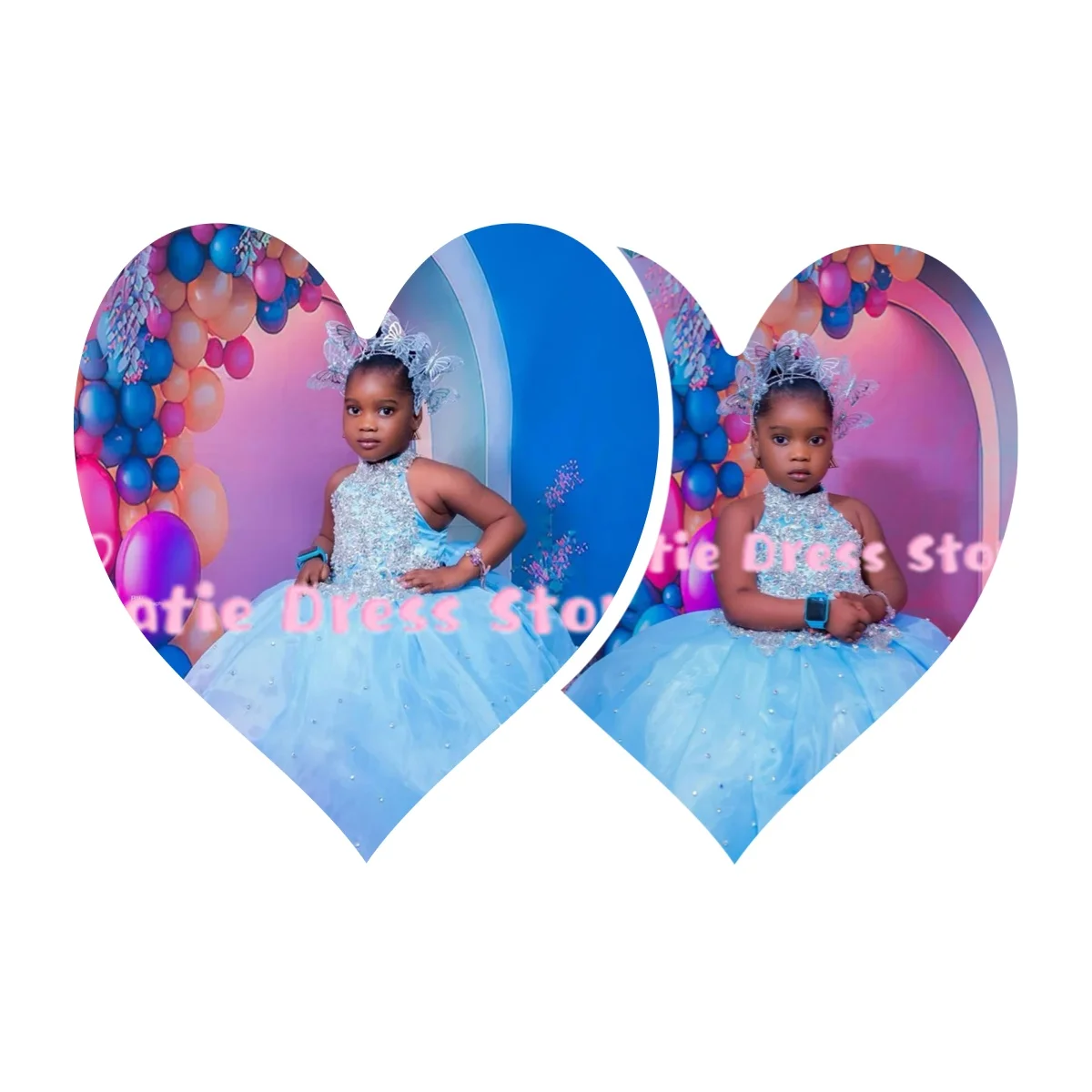 Maßgeschneidertes himmelblaues Blumenmädchenkleid mit Perlenstickerei für Hochzeit, Tüll, bauschig, elegant, für Kindergeburtstag, Erstkommunion, Ballkleider ﻿