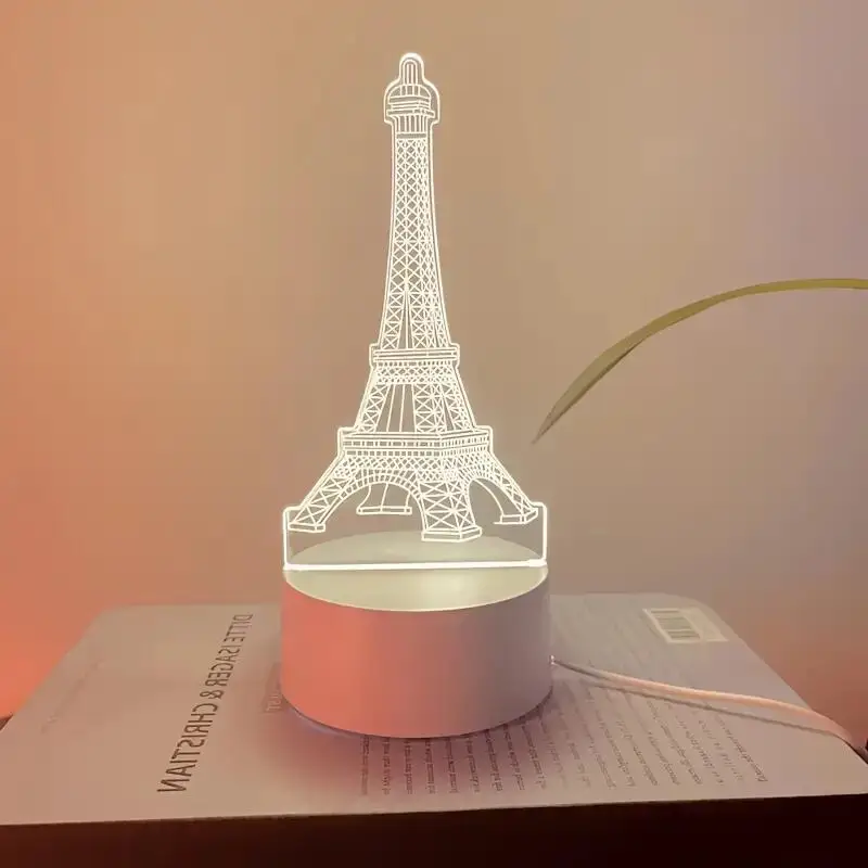 1pc  The Paris Tower 3D Night Light, 3D Optical Illusion Lamp With Touch, 7-Color Changing Ambient Light For Bedroom