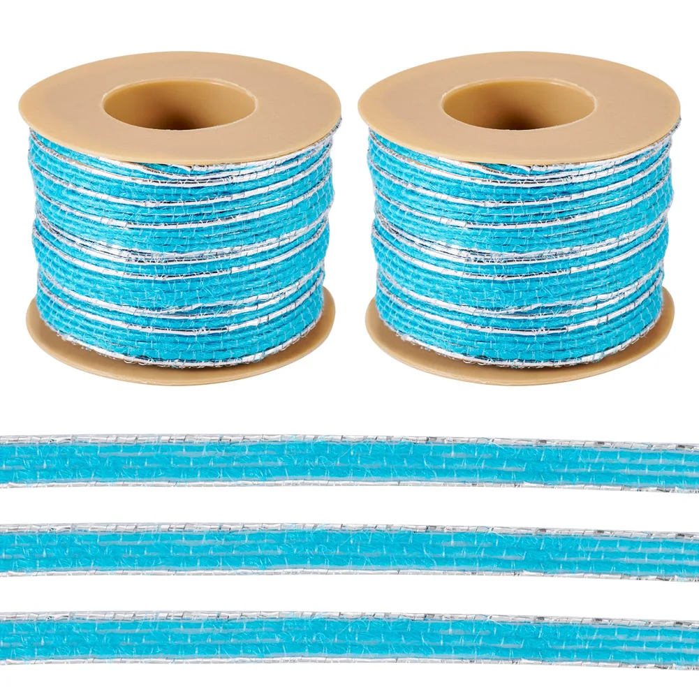 10M/Roll Sparkle Jute Ribbon Blue Burlap Ribbon For Wedding Christmas Homemade DIY Decoration Gift Packaging