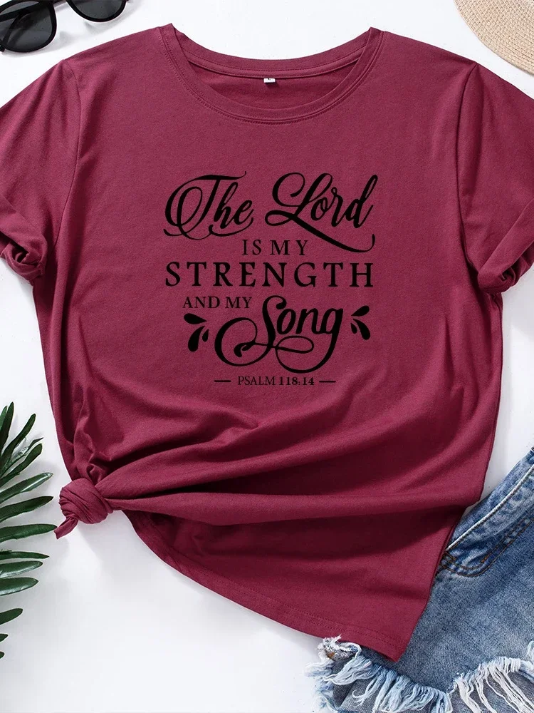 เสื้อยืดพิมพ์ลาย Lord IS My Strength เสื้อยืดคอกลมแขนสั้นทรงหลวมสำหรับผู้หญิงใส่ในฤดูร้อนเสื้อยืดลำลองเสื้อท่อนบน