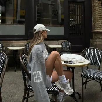 時尚寬鬆字母提花針織套頭衫 女款 2025 秋季新款 高街灰色黑色柔軟毛衣 性感百搭單品 8 最佳銷售 套頭毛衣 - №3