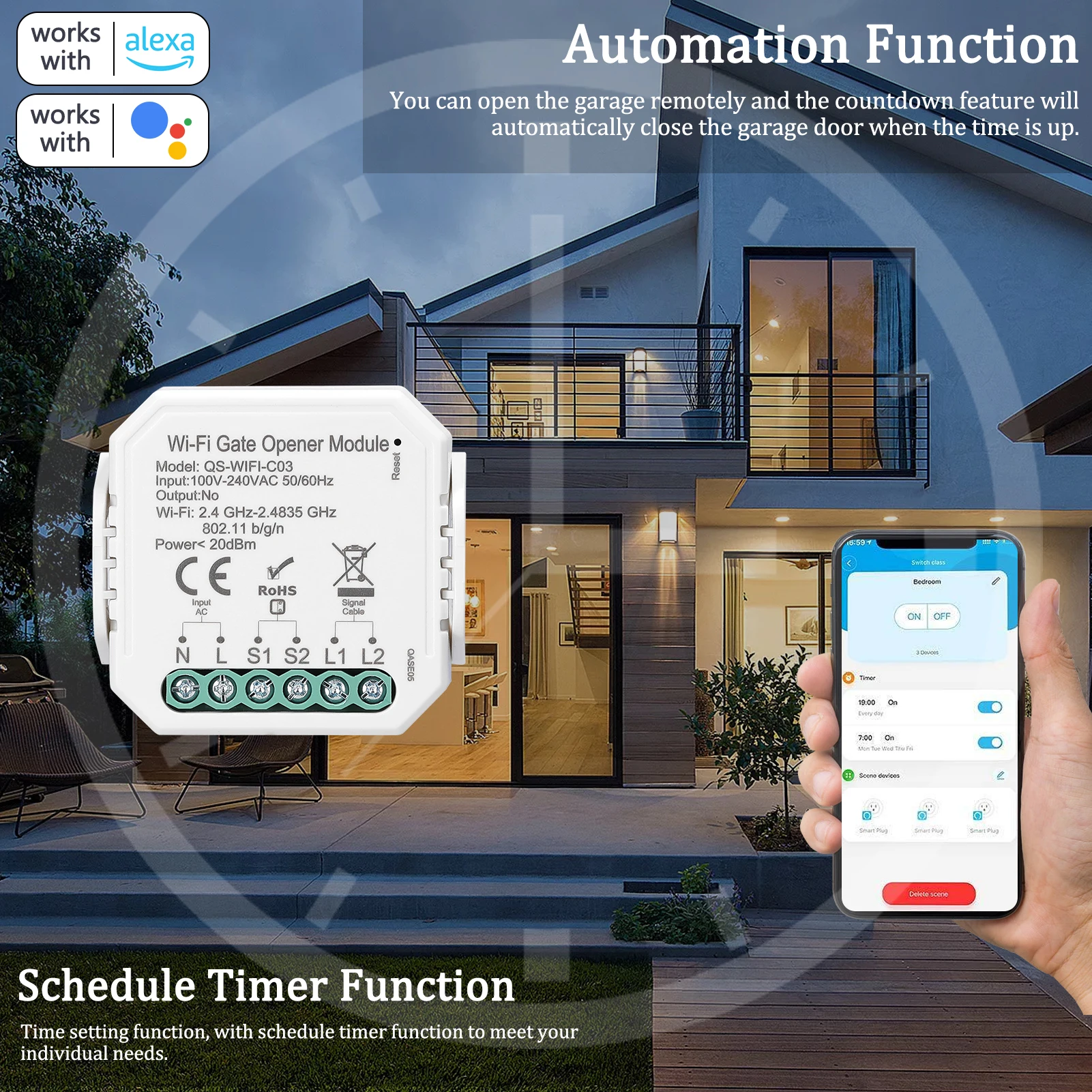 Tuya WiFi Garage Door Opener Controller cellulare remote APP Control compatibile con Alexa Google Home per il controllo vocale