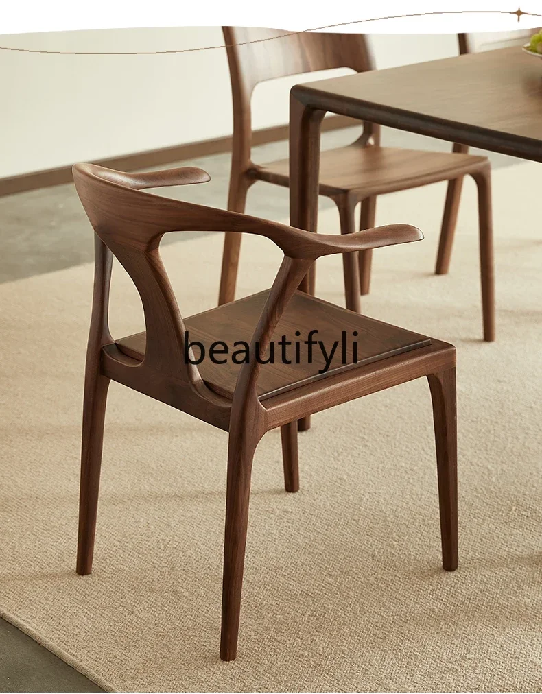 

North American black walnut dining chair Nordic simple solid wood book chair back armrest seat