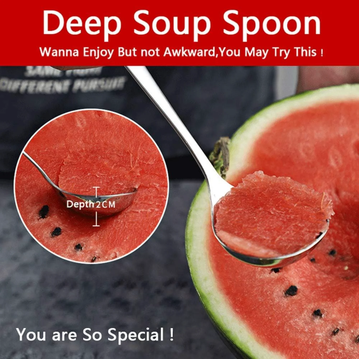18/8 Stainless Steel  Ladle Deep Soup Spoon Large Serving Spoon Ramen Spoon - 6.7inch Short Handle