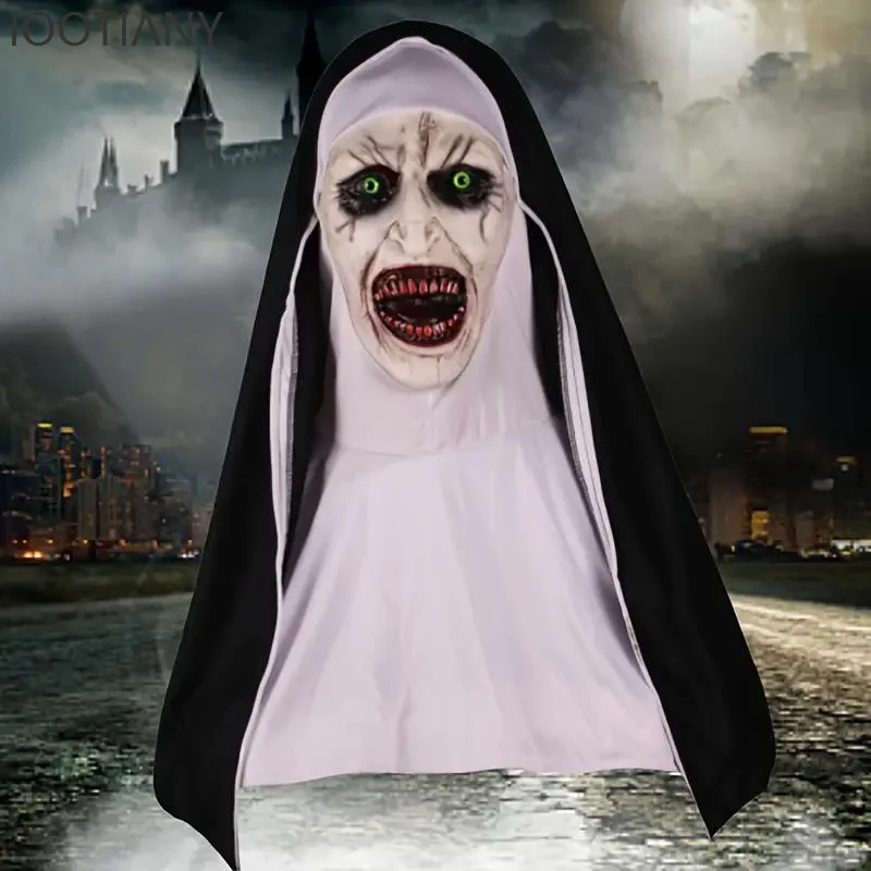 

IOOTIANY Halloween Horror Nun Mask Latex Cosplay Headband Luxury Adult Women Horror Party Ghost Face Props Costume Accessories