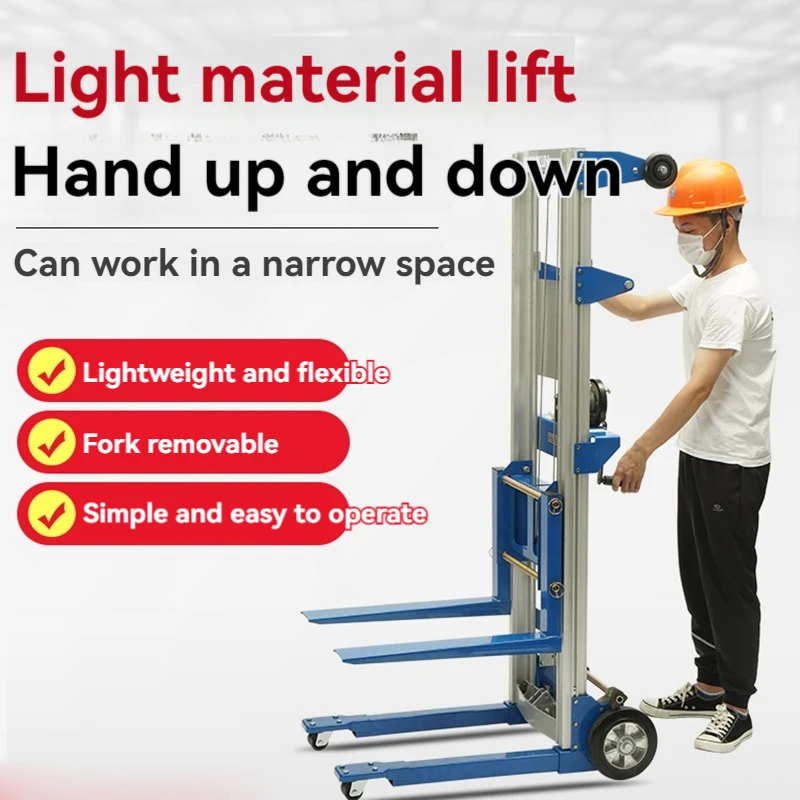 Light material handling raised hand crank stacker luggage truck manual hydraulic forklift stacker lift