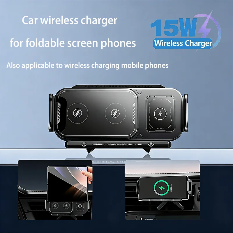 360° Rotation 15W Car Phone Wireless Charger Holder for Samsung Galaxy Fold 6 5 4 3 Z Flip Iphone 15 Pro Max Wireless Charger