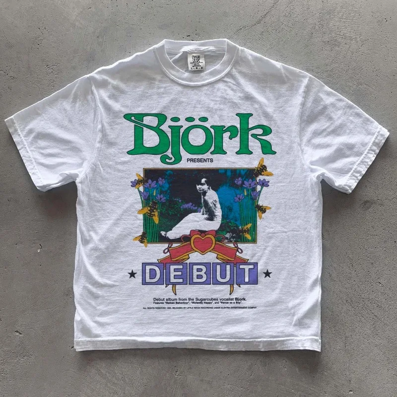Bjork Retro Unisex Men's T-shirt Summer New Item Suitable for Both Men and Women High Street T-shirt