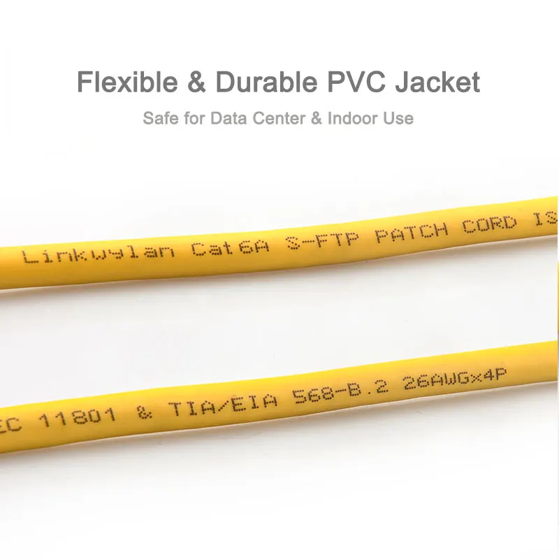 Linkwylan Cat6a PVC Ethernet Cable 1m Yellow STP Shielded Network Patch Cord 10Gbps Tested