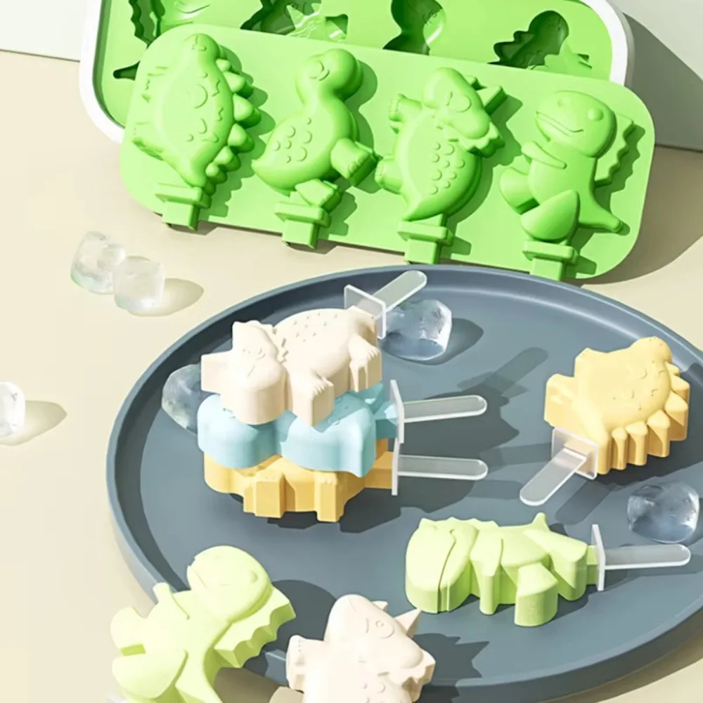2PCS Silicone Dinosaurs Ice Cream Mold Easy To Demold Dust-proof Ice-lolly Maker Heat/Cold Resistant Cartoon Ice Cube Trays