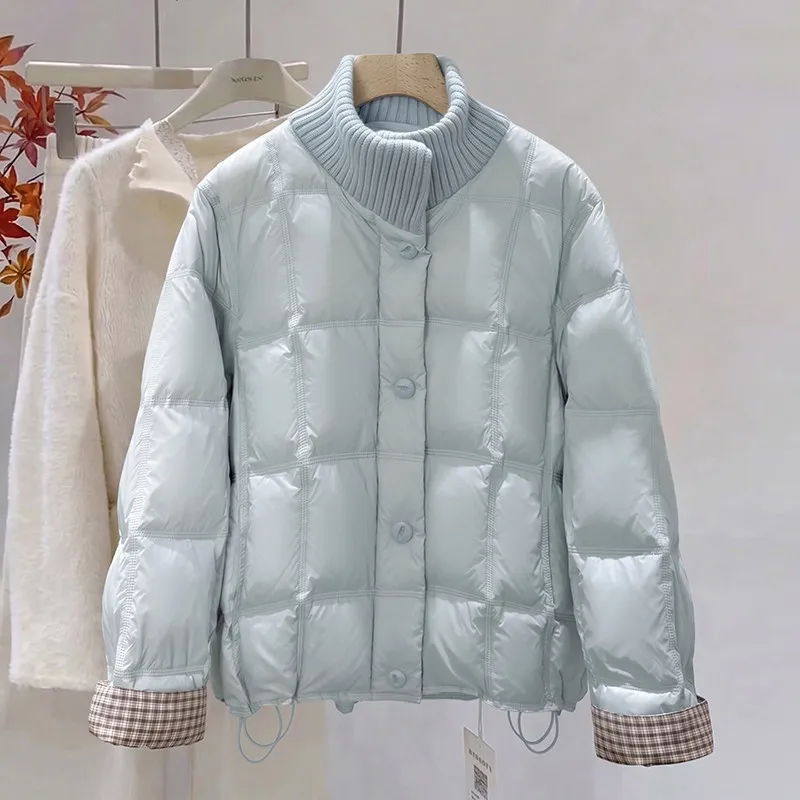 2026 Winter New Women Knitted Stand‑Collar Padded Coat Korean Style Loose Slim‑Fit Warm Cotton Puffer Jacket with Premium Textur