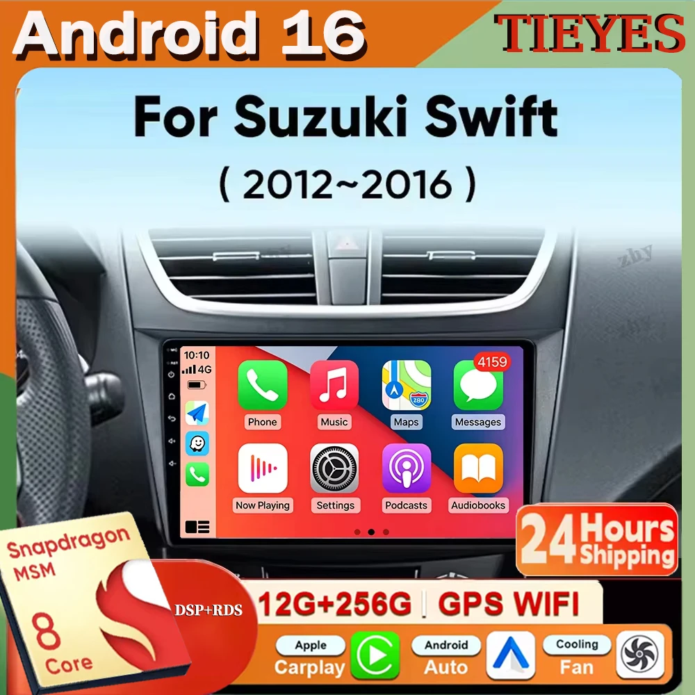 Android 16 For Suzuki Swift 4 2011-2017 Car Radio Stereo GPS Navigation Multimedia Player Wireless CarPlay Android Auto WIFI BT