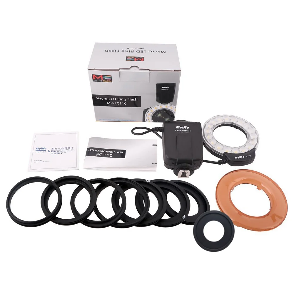 

Meike FC-110 Светодиодная кольцевая вспышка Marco для зеркальных камер Canon Nikon Pentax Olympus 70D 80D 550D 650D D800 D850 D600 D7000