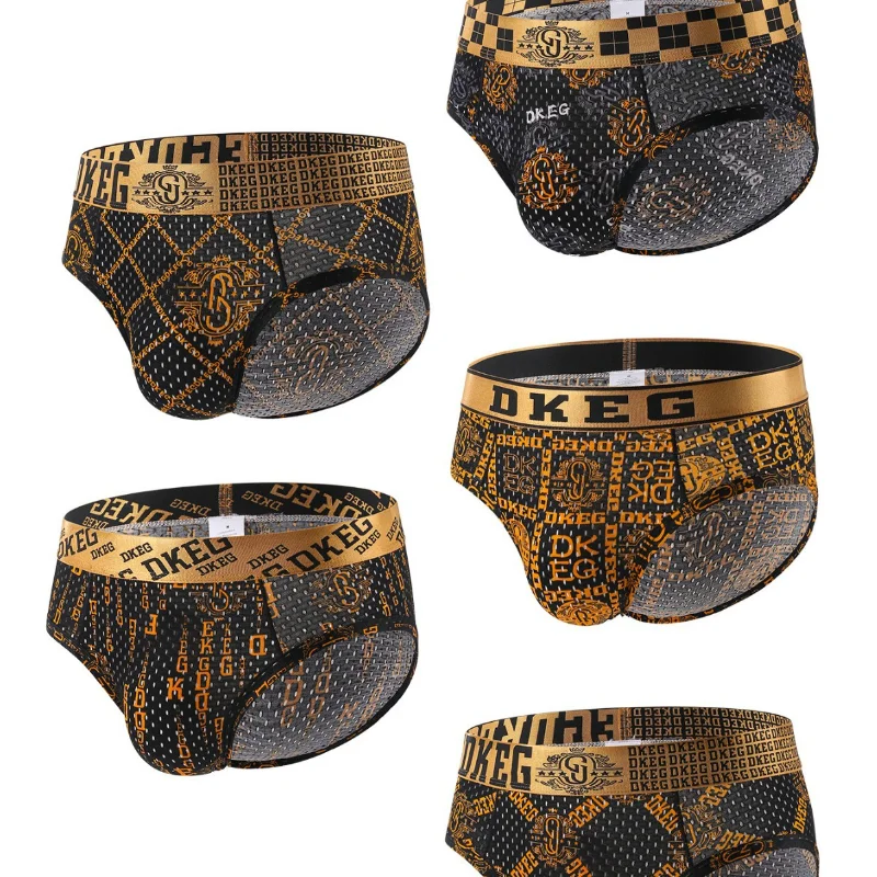 Sexy Ice Silk Underwear Breathable Male Panties Ultra-Low Convex Pouch Underpants Gold Briefs Mens Lingerie Tight T Pants