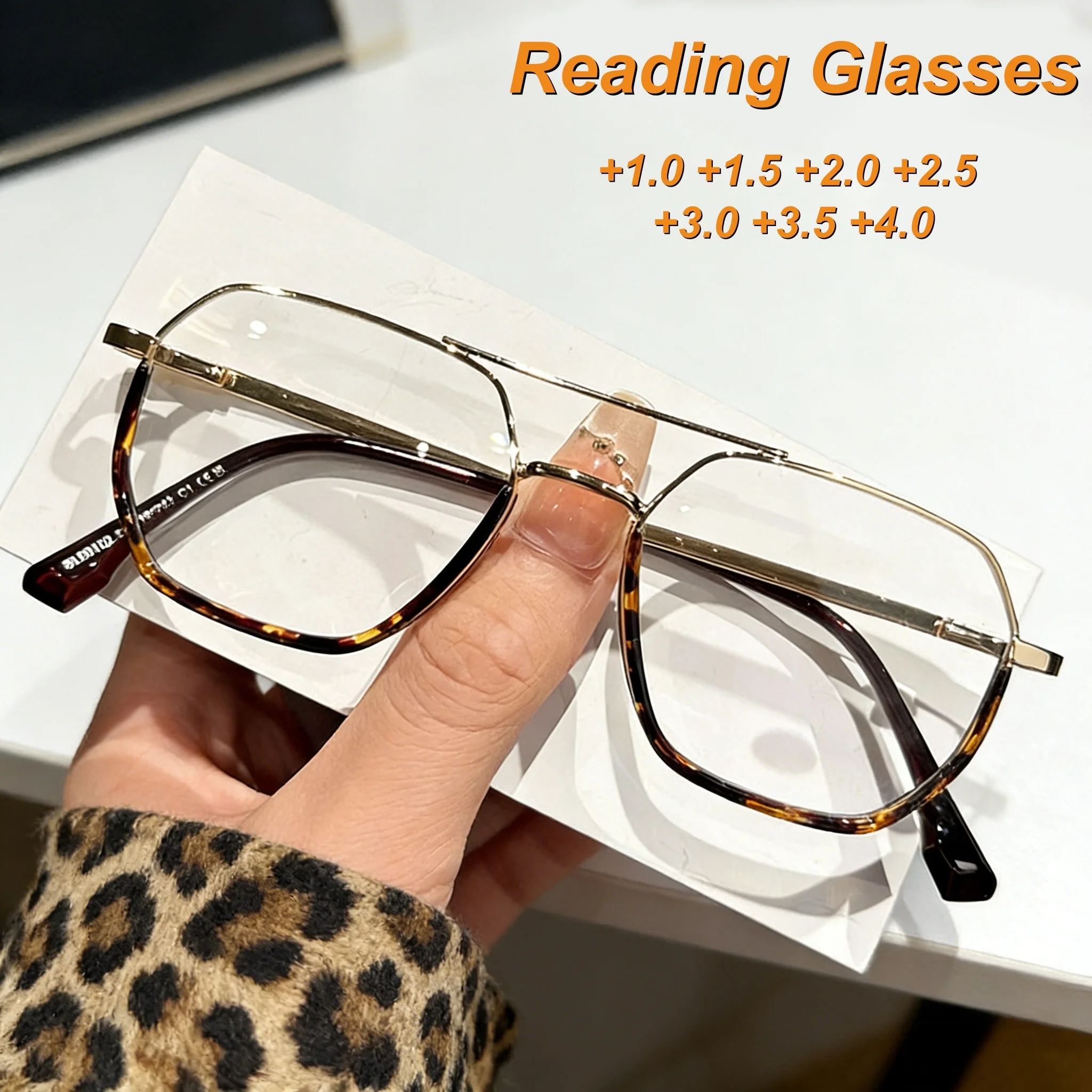 

2026 New Fashionable Personalized Double Beam Metal Frame Women's Reading Glasses Retro Neutral HD Anti Blue Light Glasses