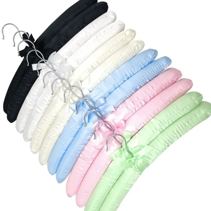 Custom Satin Padded Hanger Silk Fabric Clothes Hanger Brace White Hook Button Non-Slip Hanger Wedding Dresses Clothes Hanger