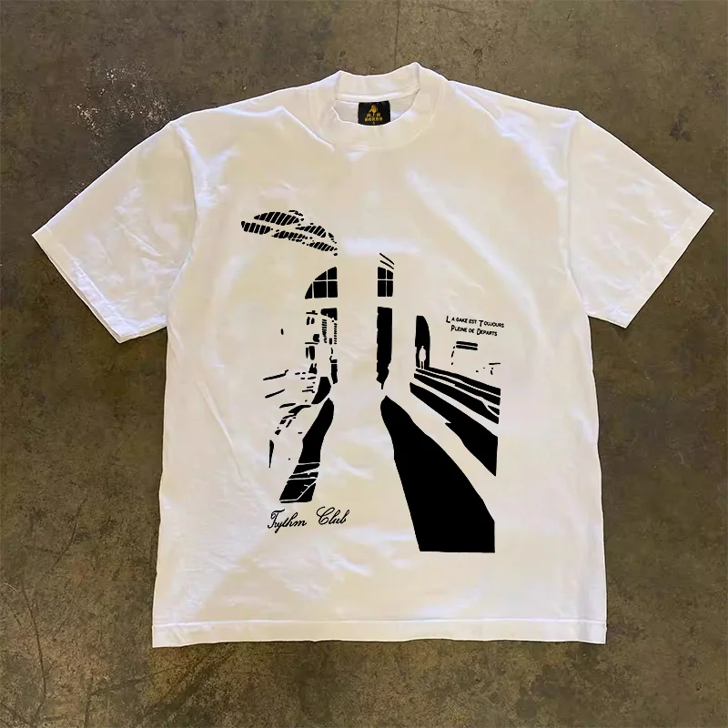 Loose Fit Cotton T-Shirt Unisex Short Sleeve Double Thread UPUPXIA Hero Print Sweat Absorbent round Neck Casual Summer Top