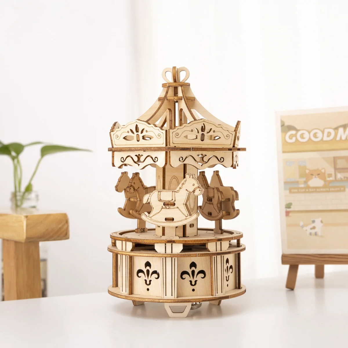 3D Carousel Music Box Wind-up Puzzle Assembly Kit Mechanical Drive Model