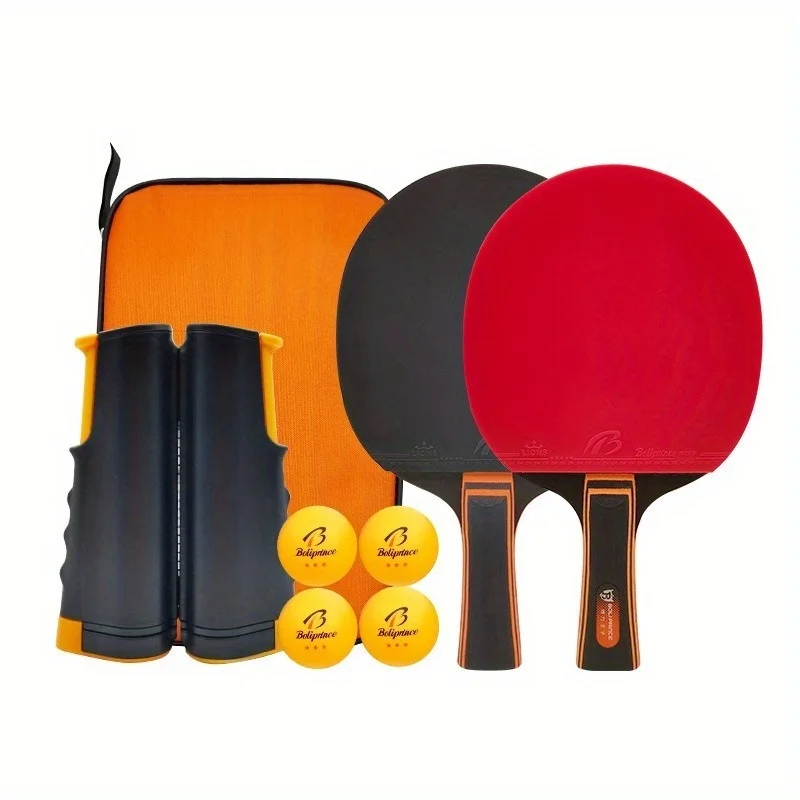Table Tennis Racket Set with 2 Rackets, Includes Net Stand and Four Balls, Family Entertainment Table Tennis Set