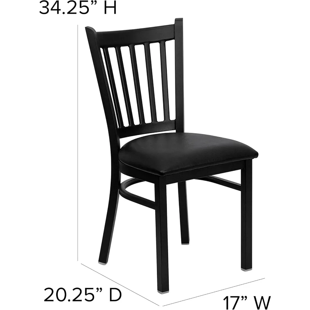 Hercules Series Vertical Back Metal Restaurant Chairs, Upholstered Armless Dining Chairs for Restaurants/Kitchens, Set of 2