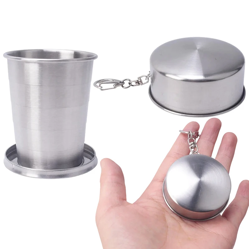 1 قطع الفولاذ المقاوم للصدأ كوب قابل للطي المحمولة كوب شرب المياه قابل للسحب تلسكوبي للطي أكواب السفر في الهواء الطلق أدوات المائدة