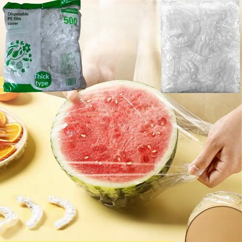 500Pcs Disposable Food Cover Fresh-keeping Food Cover Plastic Colorful Elastic Wrap Lid Plate Kitchen Packaging Bags Storage Ba