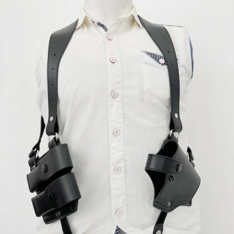 

Genuine Leather Tactical Harness, 1911 Underarm Concealed Pistol Holster, Double Shoulder Hidden Gun Holster with Magazine Pouch