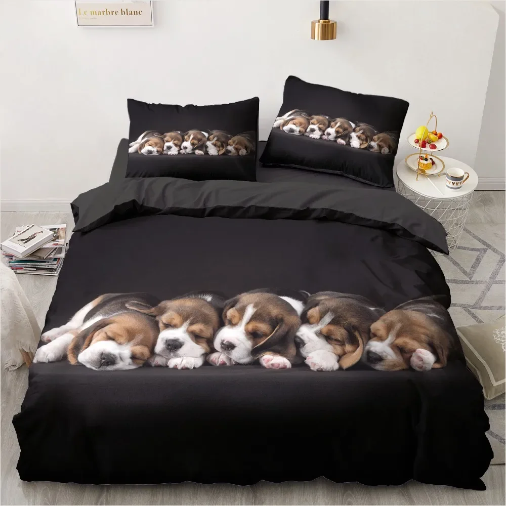 

3D Animals Bedding Set Lovely Pet Printed Comforter Black Duvet Cover Kids Home Decor Single Queen King Size Gift Dropshipping