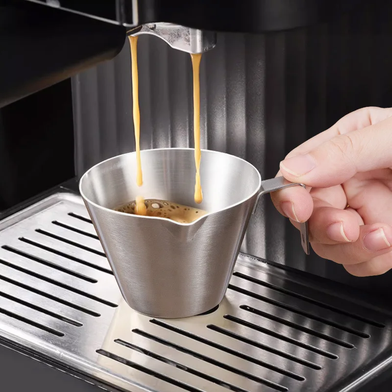 Thickened 304 Stainless Steel Espresso Measuring Cup Dual Scale Shot Glass with V-Shaped Spout & Ergonomic Handle Barista Tool