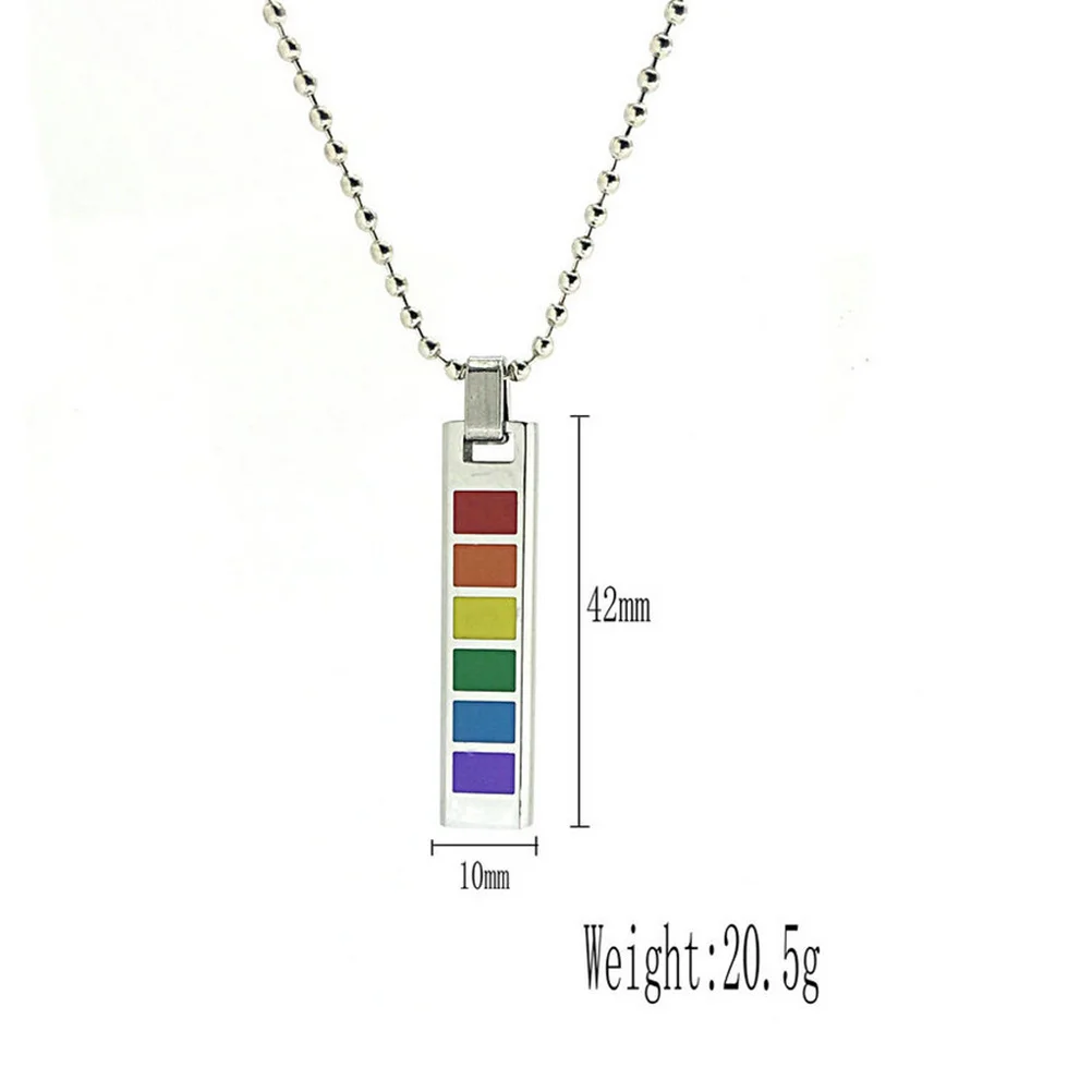 

Rainbow Pendant Necklace Gifts for Couples Stainless Steel Jewelry Chokers Woman Pendants Chain Color Bead