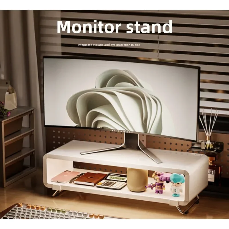 Monitor Riser Stand for Desktop PC & Laptop, Desk Organizer with Storage Shelf, Ergonomic Home Office Tray, Sturdy Steel