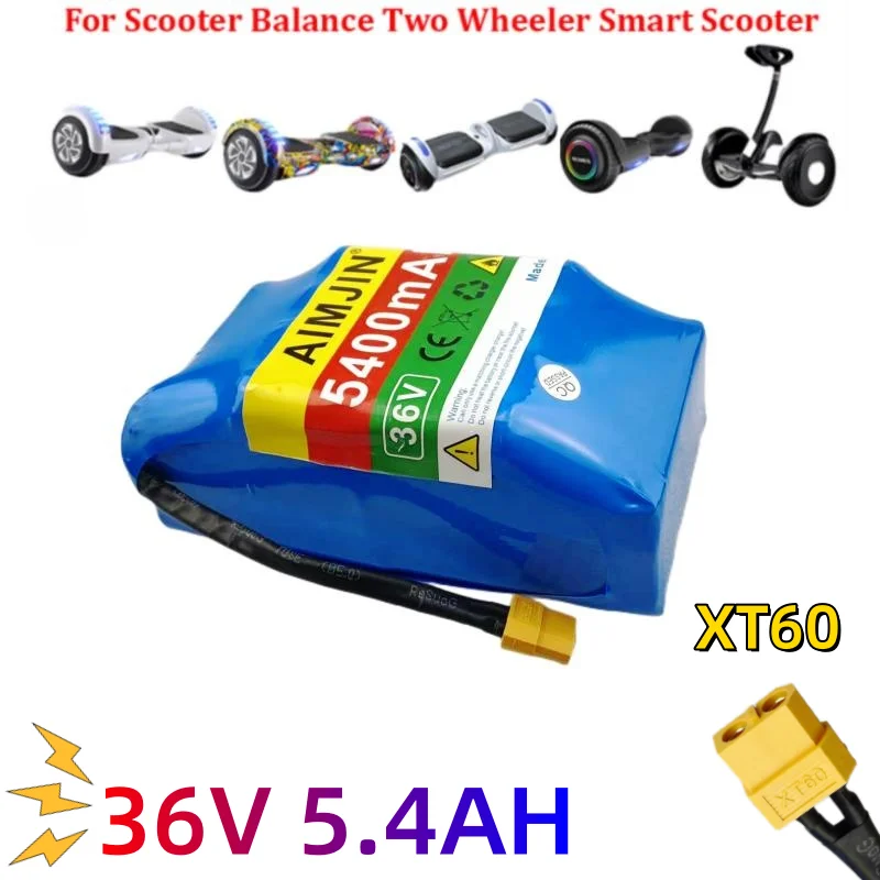 5400mah 36V 18650 Battery Pack For Scooter Balance Two Wheeler Smart Twist Car Hoverboard Wheelbarrow Unicycle