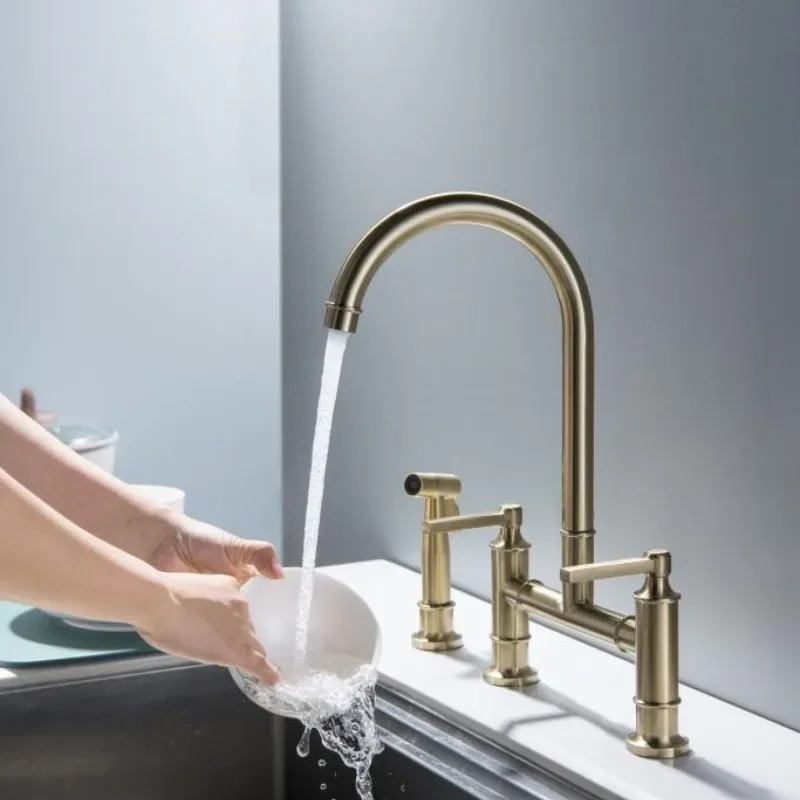 Luxury kitchen faucet mixer water tap brushed gold 304 stainless steel kitchen sink faucet pull out kitchen faucet