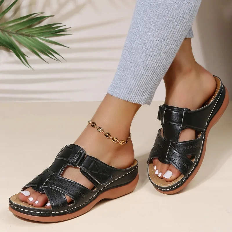 2023 Women Wedge Sandals Premium Orthopedic Open Toe Sandals Vintage Anti-Slip Leather Casual Female Platform Retro Shoes