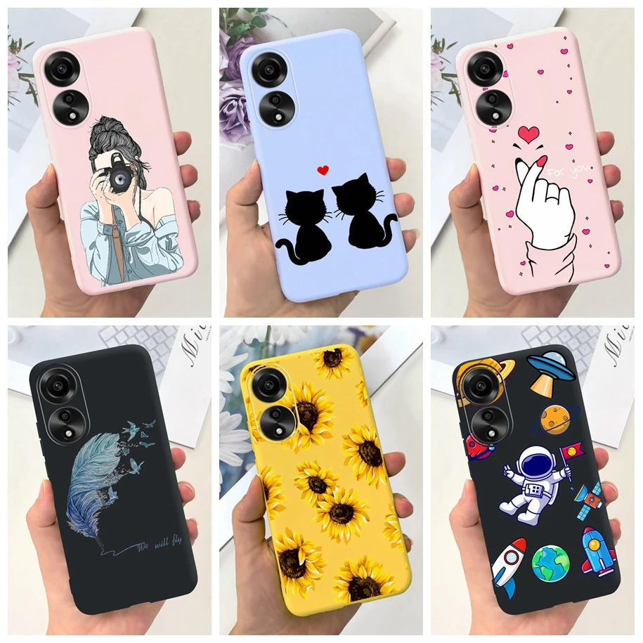 For Cover OPPO A78 4G Case A38 4G Phone Case Cute Feather Astronaut Soft Slim Coque For OPPOA38 CPH2565 CPH2579 OPPOA78 4G Shell