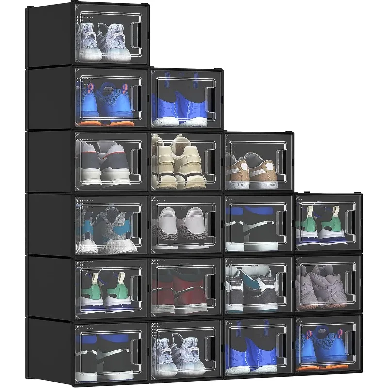 

XL Stackable Storage Boxes, 18 PCS Organizers and Drawers for Shoes - Black (X-Large Size-Fits All Shoes)