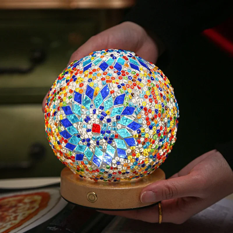 Bohemian LED Desk Lamp USB Button Warm Dimming Stained Glass National Style For Home Bar Bedroom Decor Creative LED Table Lamp