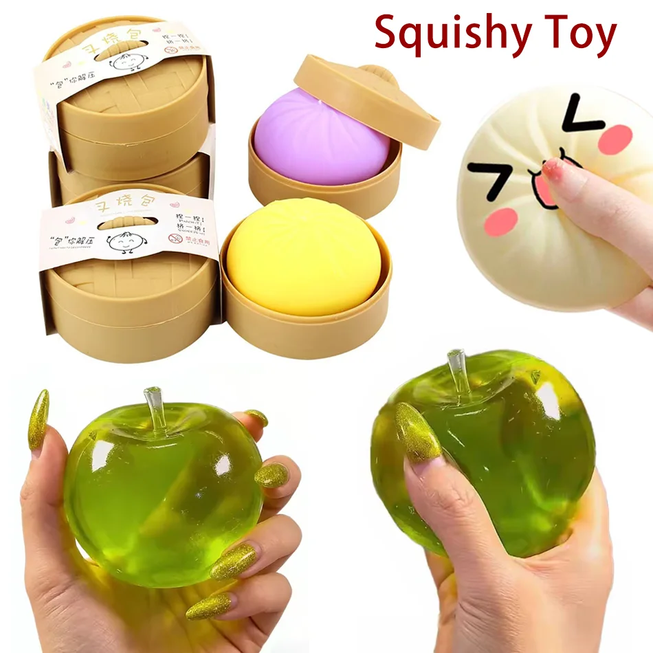 Juguete Antiestrés de Simulación Char Siu Bun con Manzana Verde, de Rebote Lento, Suave al Tacto, Gadget para Aliviar el Estrés
