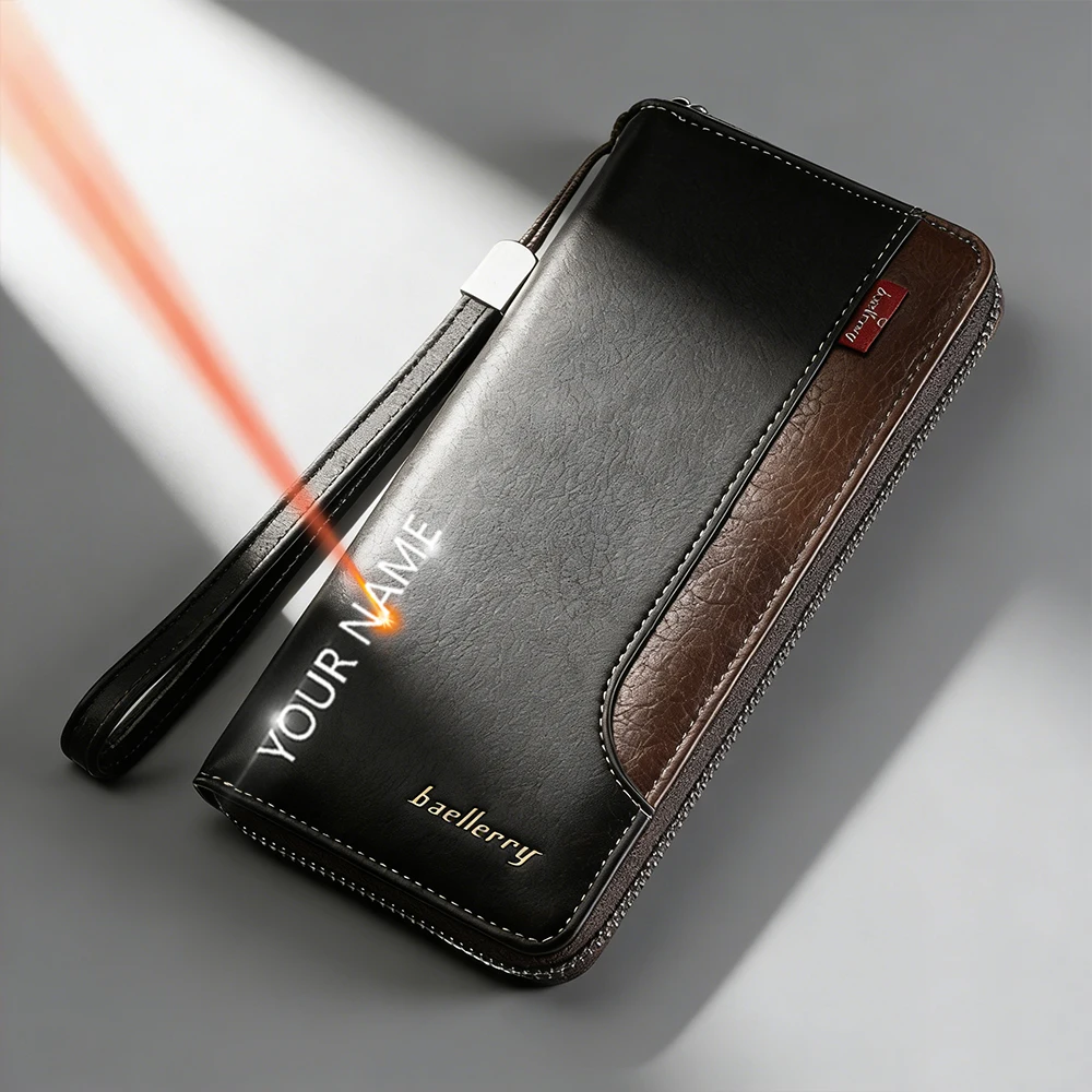 

Name Engraving Men Long Wallets Big Capacity Phone Pocket Handbags Card Holder High Quality Zipper Male Coin Purses Money Clips